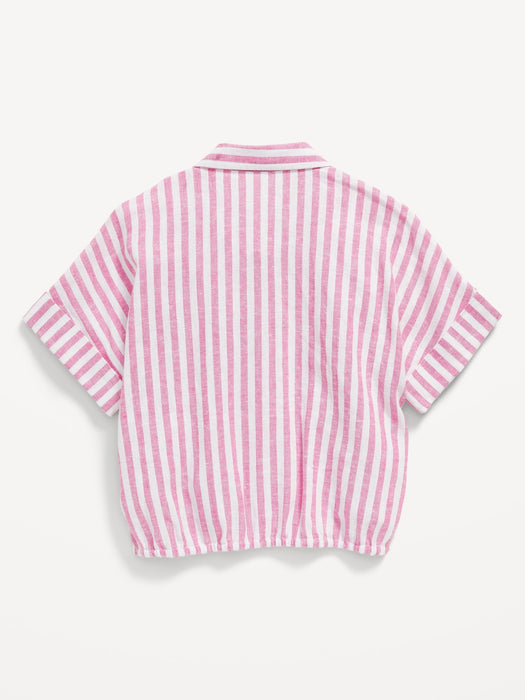 Short-Sleeve Striped Linen-Blend Top for Girls