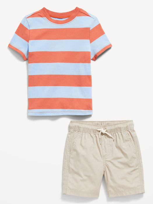 Printed Crew-Neck T-Shirt and Shorts Set for Toddler Boys