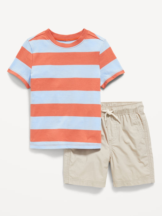 Printed Crew-Neck T-Shirt and Shorts Set for Toddler Boys