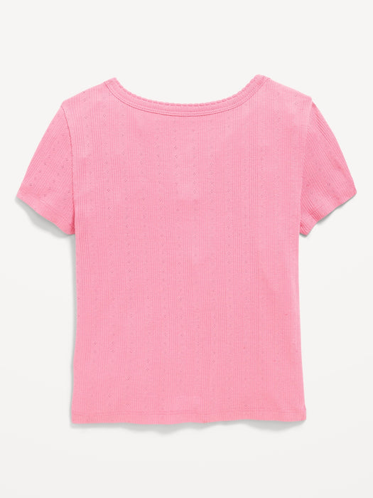 Short-Sleeve Pointelle-Knit Henley Top for Girls
