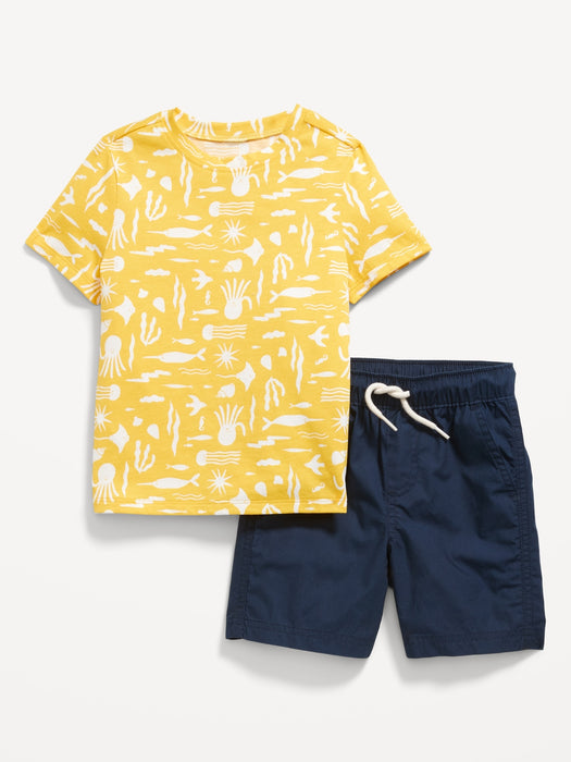 Printed Crew-Neck T-Shirt and Shorts Set for Toddler Boys