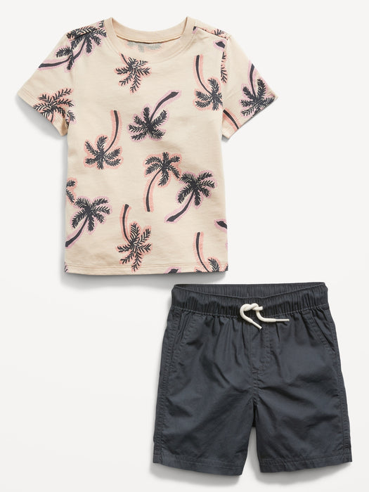 Printed Crew-Neck T-Shirt and Shorts Set for Toddler Boys