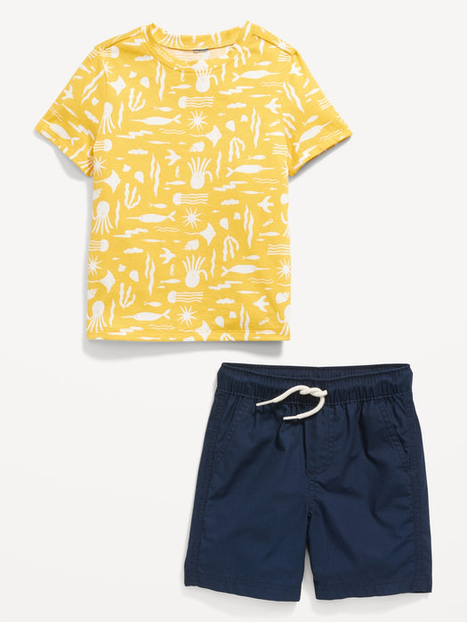 Printed Crew-Neck T-Shirt and Shorts Set for Toddler Boys
