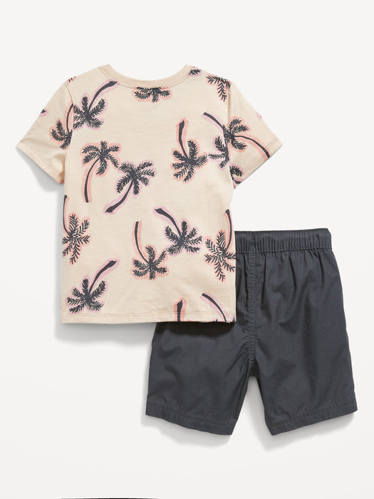 Printed Crew-Neck T-Shirt and Shorts Set for Toddler Boys
