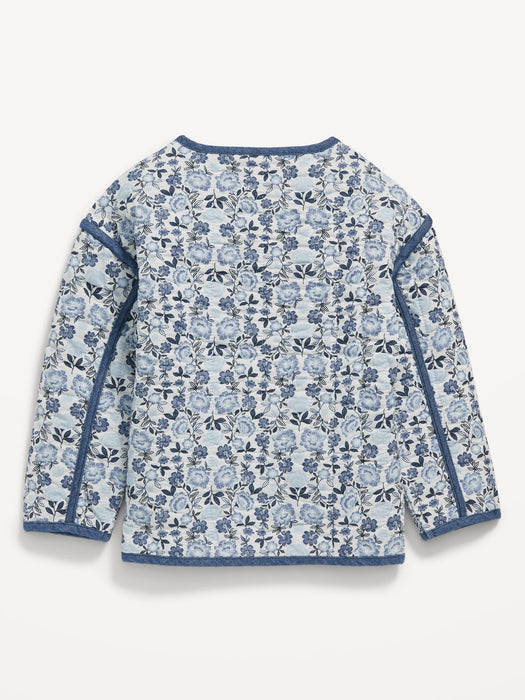 Printed Quilted Button-Front Jacket for Toddler Girls