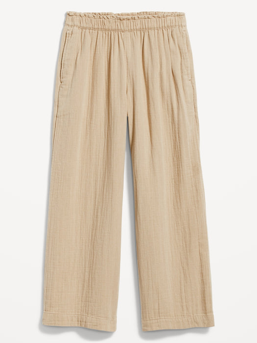 High-Waisted Crinkle Gauze Pull-On Ankle Pants