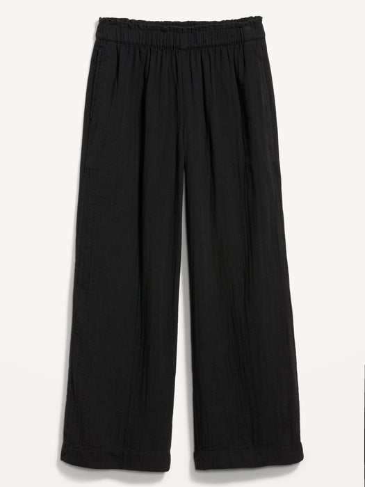 High-Waisted Crinkle Gauze Pull-On Ankle Pants