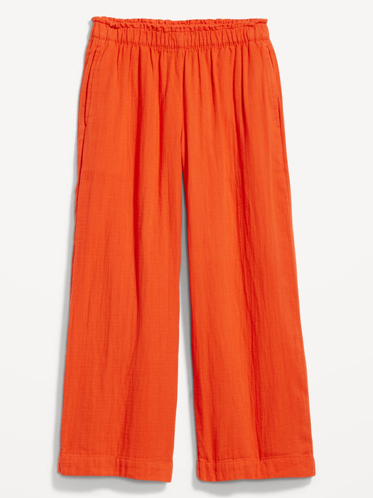 High-Waisted Crinkle Gauze Pull-On Ankle Pants