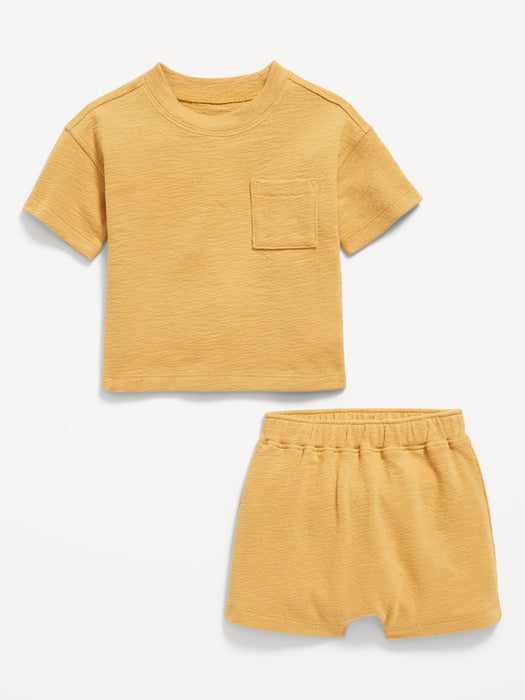 Unisex Short-Sleeve Pocket T-Shirt and Shorts Set for Baby