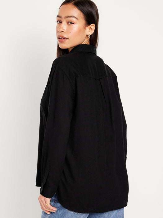 Linen-Blend Button-Down Boyfriend Shirt