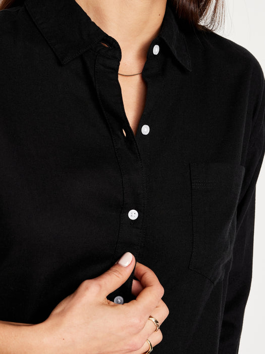 Linen-Blend Button-Down Boyfriend Shirt