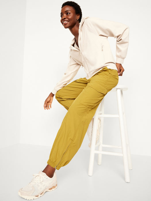 High-Waisted Ankle-Zip Cargo Joggers