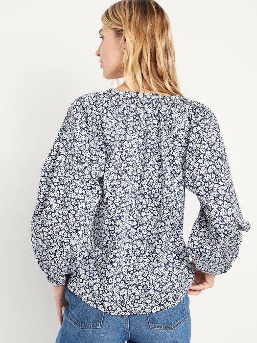 Long-Sleeve Split-Neck Top