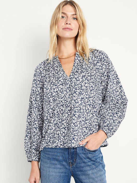 Long-Sleeve Split-Neck Top