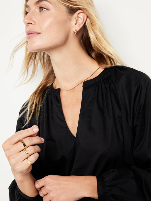 Long-Sleeve Split-Neck Top