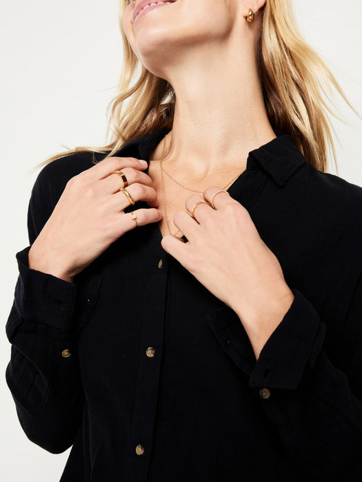 Crinkle Gauze Button-Down Boyfriend Shirt