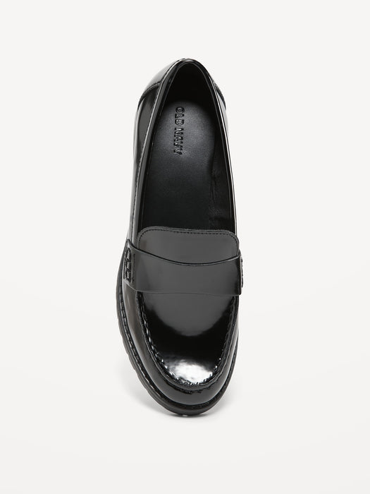 Faux-Leather Chunky Heel Loafers
