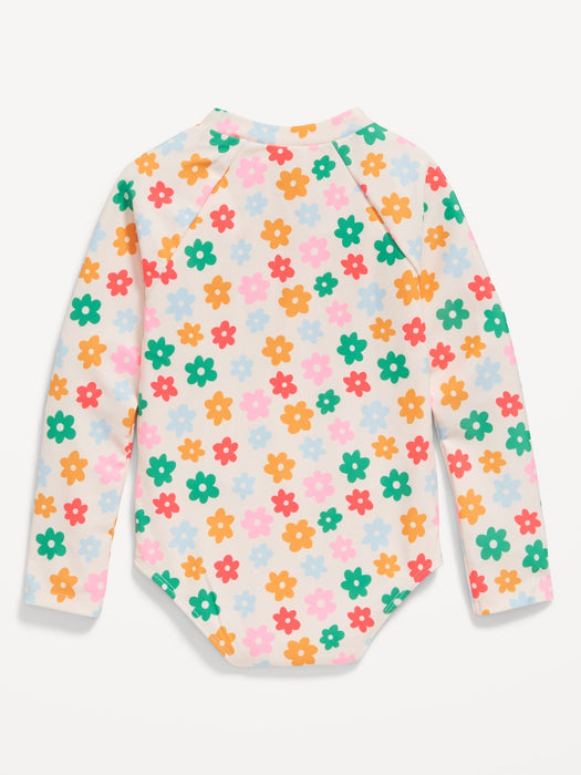 Printed Zip-Front Rashguard One-Piece Swimsuit for Toddler Girls