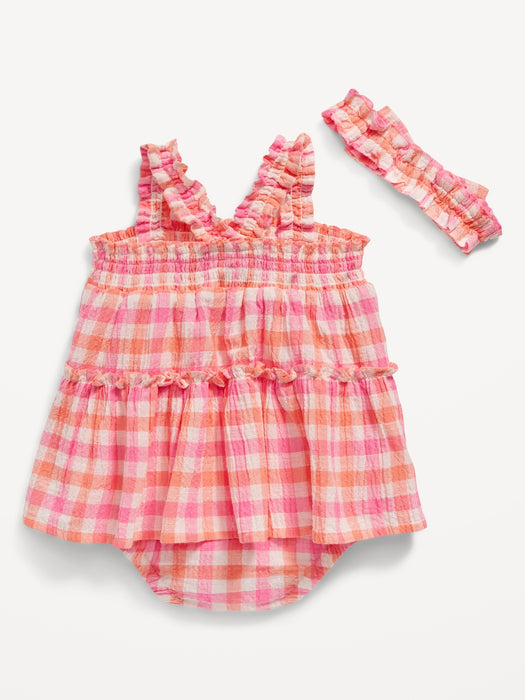 Sleeveless Smocked Bodysuit Dress and Headband Set for Baby