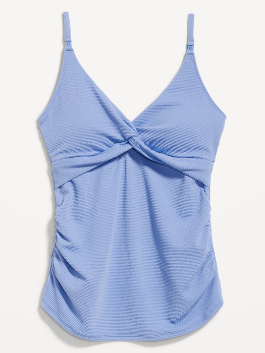 Maternity Twist-Front Cutout Nursing Tankini Swim Top
