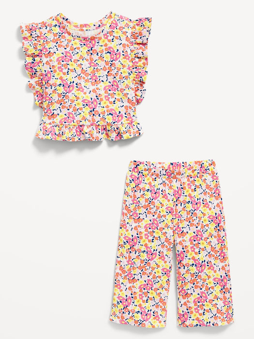 Short-Sleeve Ruffle-Trim Top and Wide-Leg Pants for Baby