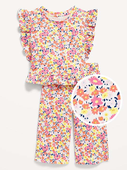 Short-Sleeve Ruffle-Trim Top and Wide-Leg Pants for Baby