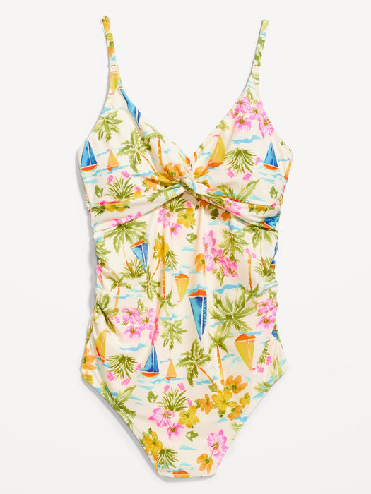 Maternity Printed Twist-Front Nursing Swimsuit