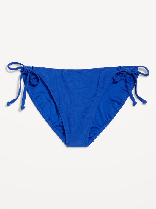 Mid-Rise Textured String Bikini Swim Bottoms