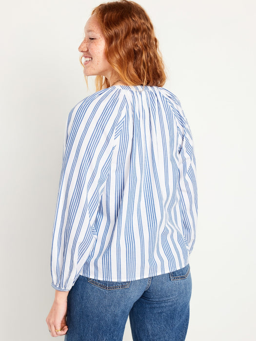Long-Sleeve Split-Neck Top