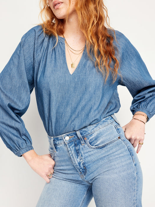 Long-Sleeve Chambray Top