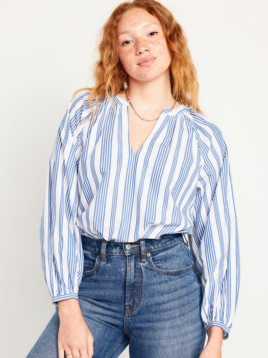 Long-Sleeve Split-Neck Top