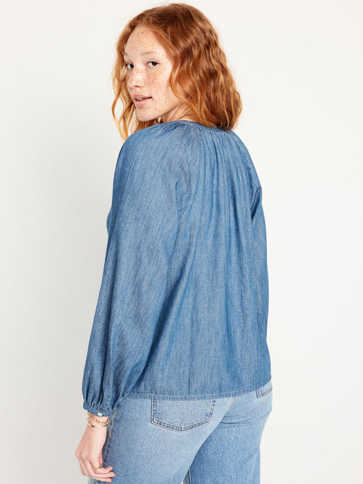 Long-Sleeve Chambray Top