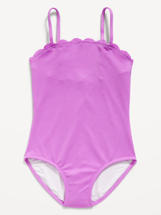 Bandeau Scallop-Trim One-Piece Swimsuit for Girls
