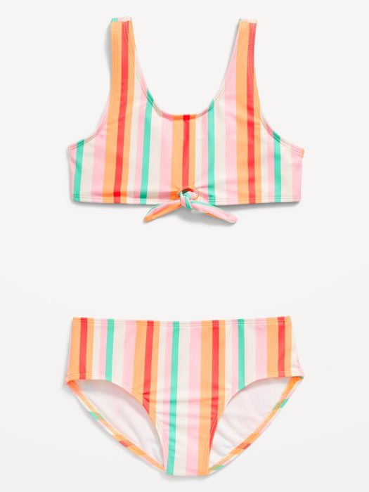 Printed Tie-Front Bikini Swim Set for Girls