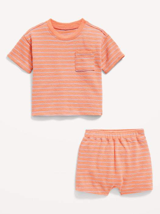 Short-Sleeve Pocket T-Shirt and U-Shaped Pull-On Shorts Set for Baby