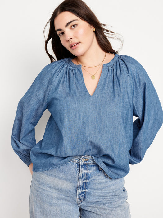 Long-Sleeve Chambray Top