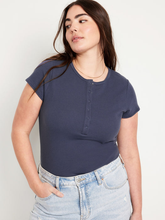 Short-Sleeve Waffle-Knit Henley Top