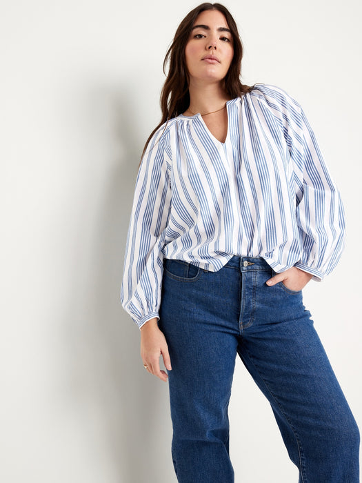 Long-Sleeve Split-Neck Top