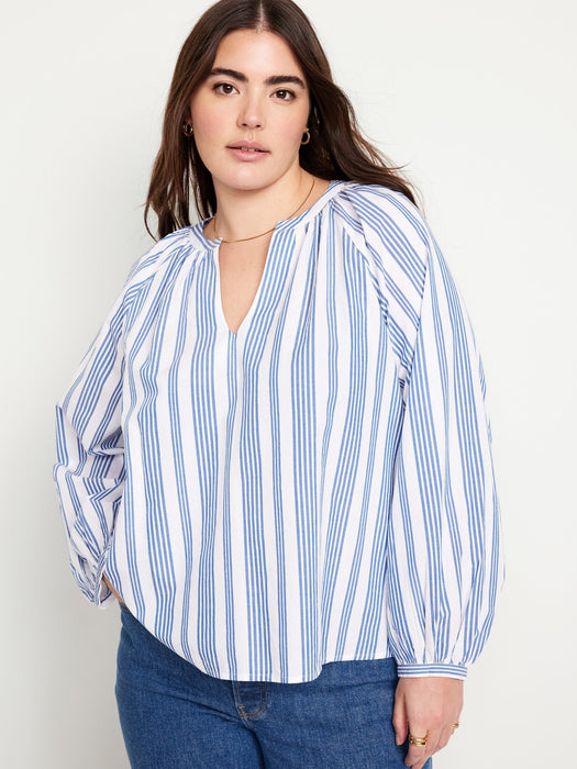 Long-Sleeve Split-Neck Top