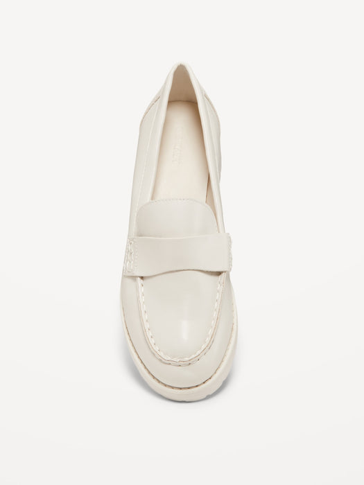 Faux-Leather Chunky Heel Loafers