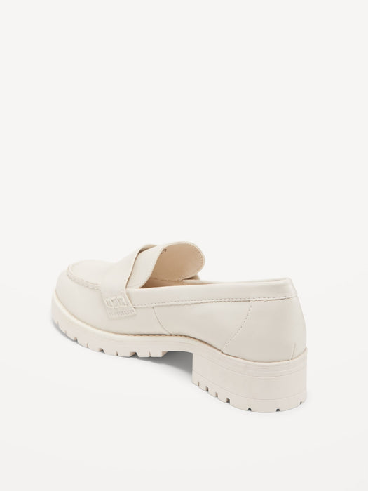 Faux-Leather Chunky Heel Loafers