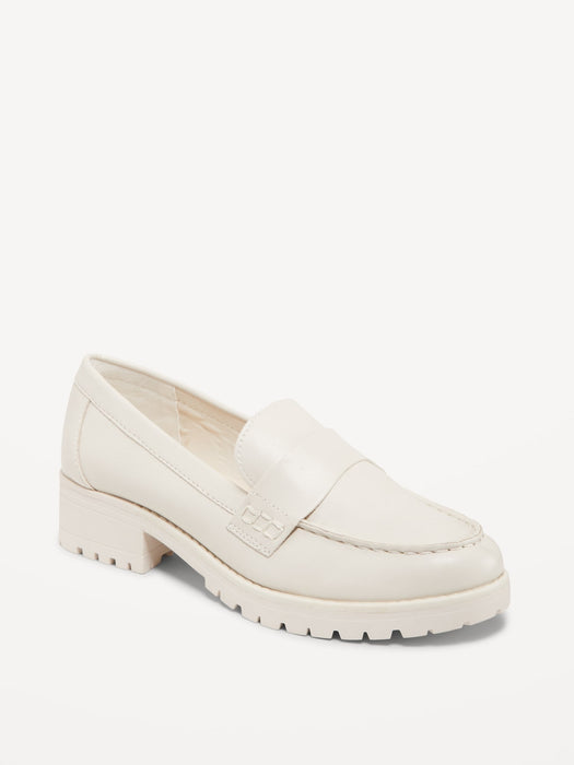 Faux-Leather Chunky Heel Loafers