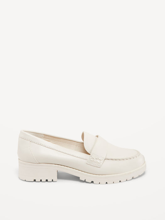 Faux-Leather Chunky Heel Loafers