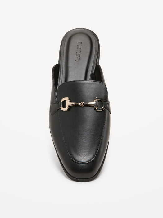 Faux-Leather Loafer Mule Shoes