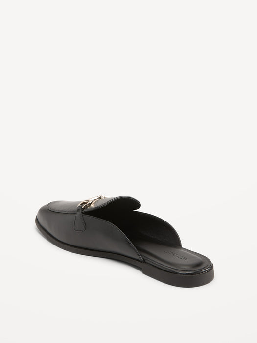Faux-Leather Loafer Mule Shoes