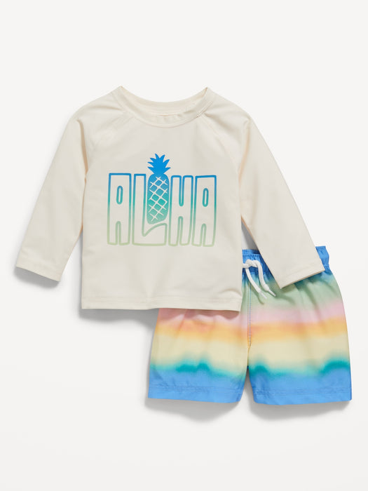 Graphic Rashguard Swim Top and Trunks for Baby