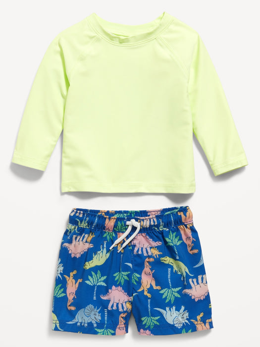 Graphic Rashguard Swim Top and Trunks for Baby