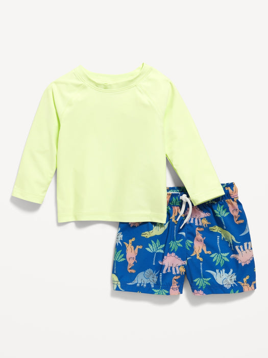 Graphic Rashguard Swim Top and Trunks for Baby