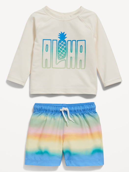 Graphic Rashguard Swim Top and Trunks for Baby