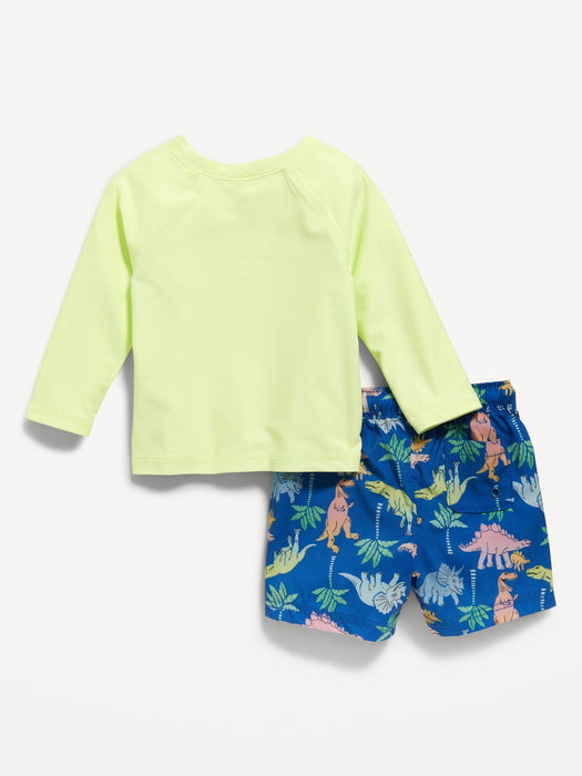 Graphic Rashguard Swim Top and Trunks for Baby